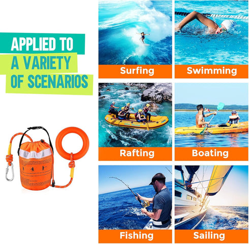Water Rescue Throw Bag with 50FT Rope, High Visibility Emergency Rescue Rope for Kayaking