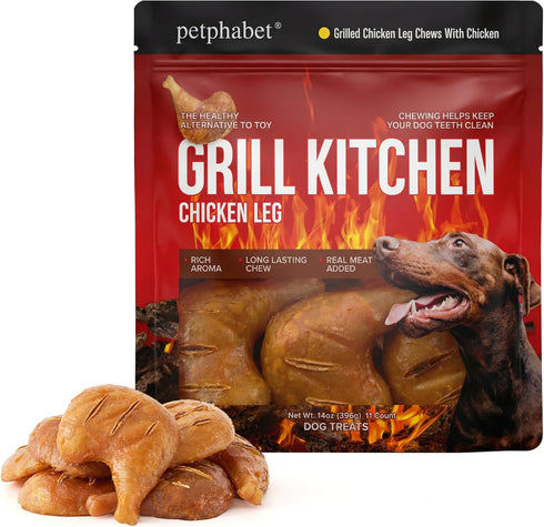 PETPHABET Rawhide Free Dog Chew Bones - 11 Count Grilled Chicken Leg