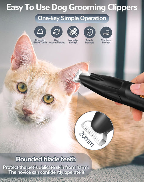 Dog Clippers for Grooming - 2 Speed Rechargeable Low Noise Pet Shaver with LED Light for Dogs & Cats Hair Trimming