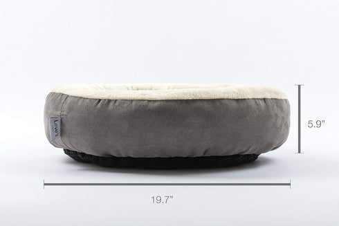 Love's cabin Round Donut Cat and Dog Cushion Bed, 20in Anti-Slip & Water-Resistant Bed, Washable Luxury Gray