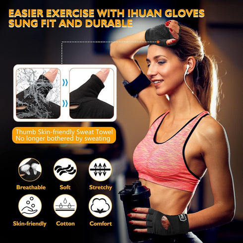 ihuan New Breathable Workout Gloves for Women & Men - No More Sweaty & Full Palm Protection Gym Exercise, Cycling