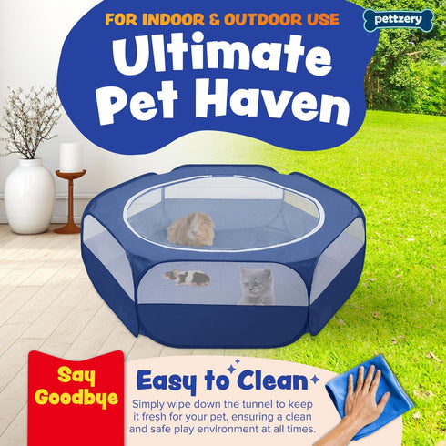 Pettzery (47"x23") Small Animal Playpen with Zippered Top, Portable Waterproof Pet Cage for Kitten, Bunny, Guinea Pig