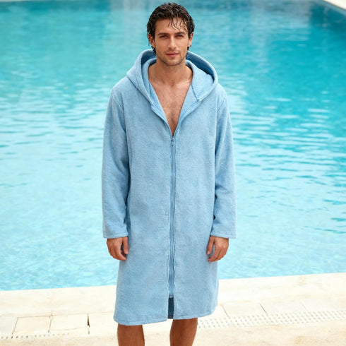 Weecreeture Hooded Towel Poncho with Zipper and Pocket, Surf Poncho for Men and Women, Beach Bath Changing Robe Cover