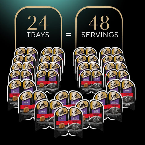 2.6 oz. Twin-Pack (24 Count, 48 Sheba Perfect Portions Wet Cat Food Pate Tender Beef Entree, Trays, Cat Food Wet Recipe