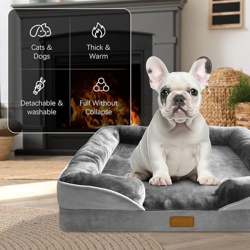 Spotted Play Orthopedic Dog Bed with Sides - Dog Sofa Beds for Medium Dogs, Supportive Foam Pet Couch Bed with Washable