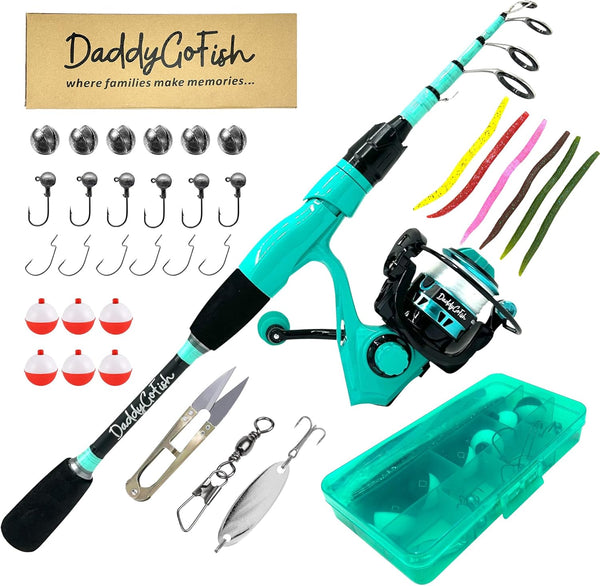 Spinning Fishing Rod and Reel Combo Set with Tackle Box, Kids Fishing Pole, Carbon Fiber Telescopic Fishing Rod Kit