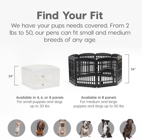 IRIS USA Dog Playpen, 4-Panel 24" Pet Playpen with Door, Indoor/Outdoor Customizable White