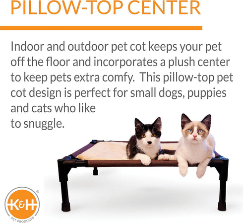 K&H Pet Products Comfy Pet Cot, Elevated Cat & Dog Bed, Portable Hammock Cot, Chocolate/Tan, Small 17 X 22 X 7 Inches