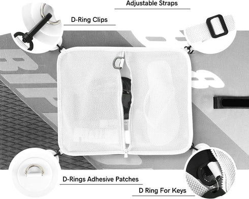 Paddle Board Deck Bag, SUP Accessories Mesh Storage with Waterproof Phone Case & 4pcs D-Ring Patches
