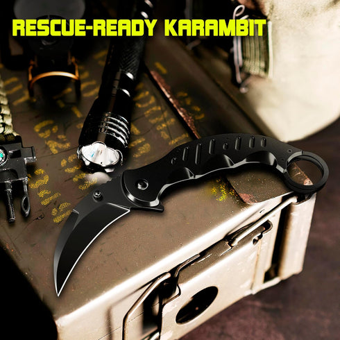 Spring Assisted Karambit Knife, Tactical Folding Knife, Military Sharp Tiger Claw for Hunting Camping EDC
