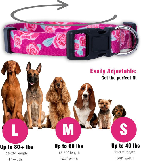 Native Pup Flower Dog Collar, Adjustable Small, Cute Pink Floral Blue Daisy Rose, Summer Spring Essentials