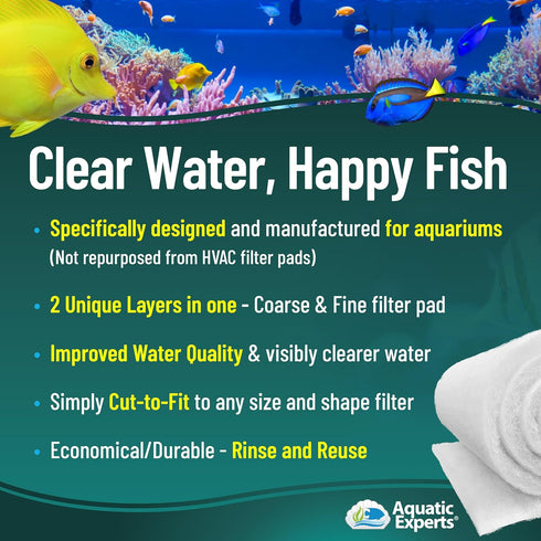 Aquatic Experts Aquarium Filter Floss - FilterFirst Aquarium Filter Pad, 12 Inch Wide, 12 Feet Long, 3/4" - 1" Thick