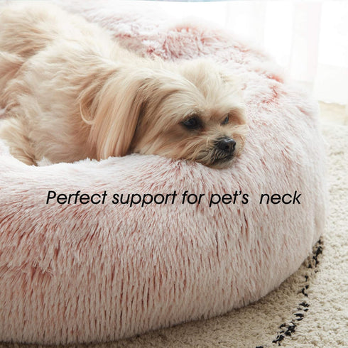 WESTERN HOME WH Calming Dog & Cat Bed, Cozy Soft Round Donut Cuddler, Fluffy Faux Fur Cushion for Small Medium Pets