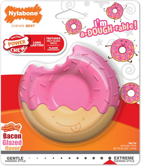Nylabone Power Chew Donut Dog Chew Toy, Durable Bacon Glazed Flavor for Aggressive Chewers