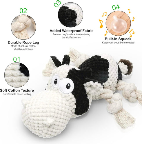 Squeaky Dog Toys Dog Plush Toy - Dog Stuffed Animals Chew Toy - Cute Dog Toys - Stuffed Animals Toys For Dogs - Durable Cow Dog Toy - Best Toy For for Puppy Small Medium and Large Dogs