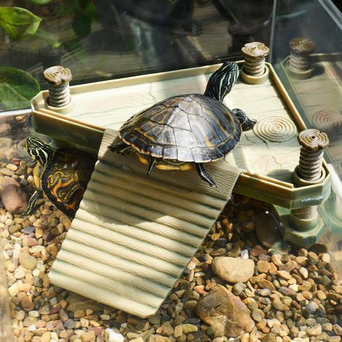 Small Floating Basking Platform for Aquatic Turtles, Decorative Aquarium Dock with Ramp Ladder