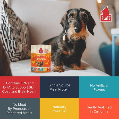 PLATO Mini Thinkers Sticks - Natural Dog Treats - Real Meat - Air Dried Chicken Flavor, Made in the USA, 3 ounces
