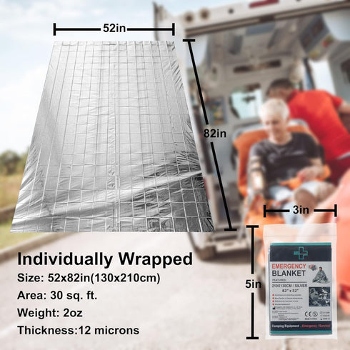 General Medi Emergency Blanket, 12-Pack Silver Foil Blanket for Outdoors, Hiking, Survival, First Aid