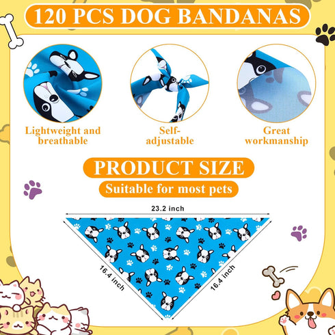 120 30 Sanwuta Pcs Bandanas for Dogs Bulk Dog Bone and Paw Print Pattern Triangle Bandanas for Groomers Washable Pet