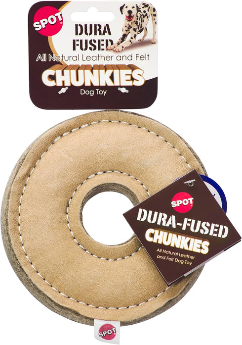 SPOT Dura-Fused Chunkies Ring Dog Toy - All Natural Leather and Felt, Durable Extra Thick Chew Toy for Aggressive