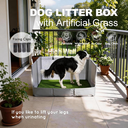 HQ4US 4LEGS Seamless, Dog Grass Pad with Tray Foldable Dog Litter Box High Walls, Odor Free Artificial Grass for Dogs