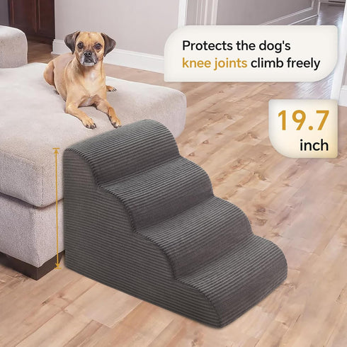 Curved Dog Stairs Ramp for High Beds, 4-Step for Small Dogs and Cats, Removable Washable Pet Stairs, Non-Slip Indoor