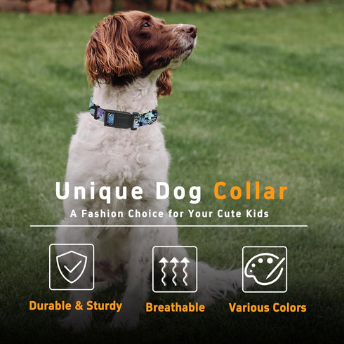 Floral Puppy Collar for Boys Girls, Adjustable Soft Pet Collar for Small Medium Large Dogs (Purple Floral, XL)