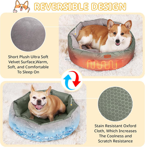 Dual-Sided Dog Beds for Medium & Small Dogs, Round Cat Beds for Indoor Cats, Washable Pet Bed with Slip-Resistant