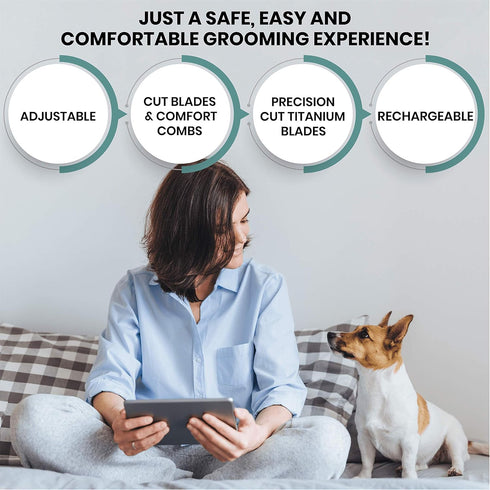 Professional Dog Grooming Kit - Cordless Low Noise Clippers for Thick Coats, Includes Nail Trimmer & Shears