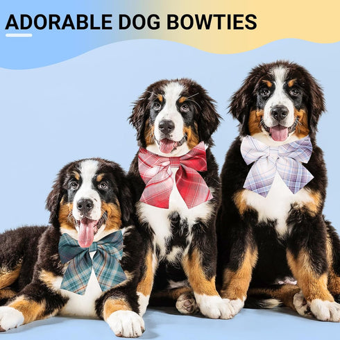 Segarty Dog Bowtie, 50pcs Adjustable Dog Bow Ties for Medium Large Dogs, Cute Plaid Neckties Grooming Accessories