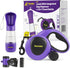 Hertzko Heavy Duty Retractable Dog Leash with Built-in Poop Bag Holder & Water Dispenser - Purple & Black, 16 Ft