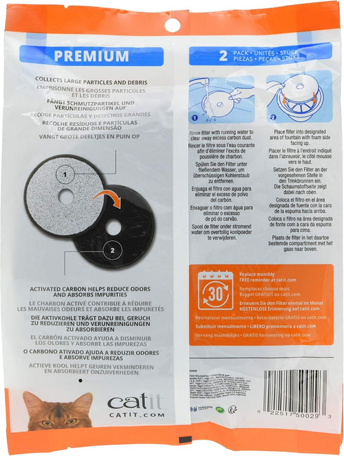 Catit Fresh & Clear Dual Action Cat Water Fountain Replacement Filters, 2-Pack