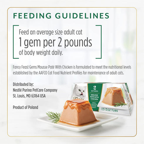 Fancy Feast Gems Cat Food Mousse, Chicken with Savory Gravy, Pack of 8, 4 oz Boxes
