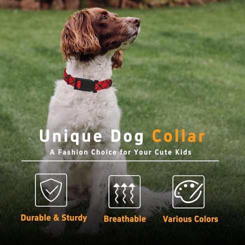 Dog Collar, Adjustable Soft Plaid Pet Collar with Safety Buckle for Small Medium Large Dogs, Classical Boys Girls (Red