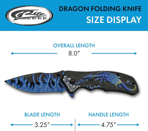SZCO Supplies 8” Blue Dragon Decaled Liner Lock Folding Knife with Pocket Clip