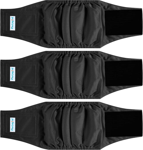 Paw Legend Washable Dog Belly Band Wrap Diapers for Male Dog (3 Pack, Medium, Black) - High Absorbing Puppy Diapers