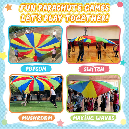 Sonyabecca 10ft 12ft 16ft 12 20ft 24ft 16 Parachute, Play Parachute with Handles with Handles for Kids Cooperation