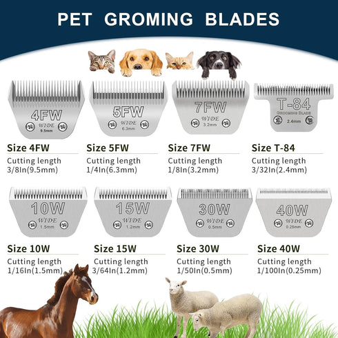 7FW Wide Pet Dog Grooming Detachable Blades, Compatible with Andis, Oster A5, Wahl KM10 Clippers, Cut Length 1/8"