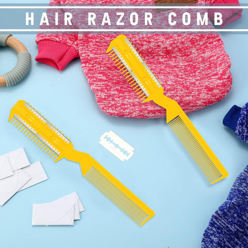 5 Pieces Razor Comb for Dogs - Hair Grooming Trimmer Comb with 25 Extra Blades for Manual Dog Hair Trimming