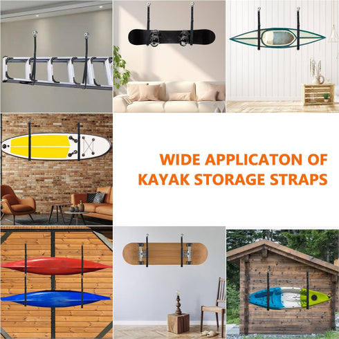 Kayak Storage Strap System with Adjustable Hanging Straps for 1 or 2 Kayaks, Paddle Board, Canoe