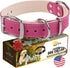 ADITYNA Heavy-Duty Pink Leather Dog Collar for Medium Dogs, Soft Lined Girl Collar for Walking, Training, Hiking
