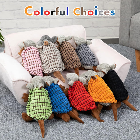 Hollypet Plush Squeaky Dog Toys, Big Armadillo Chew Toy for Small Medium Large Dogs, Dark Gray, Clean Teeth