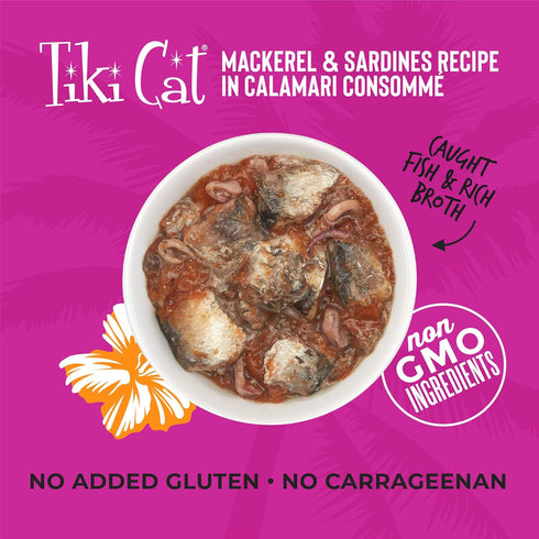 Tiki Cat Grill Wet Cat Food, Mackerel & Sardines, 2.8 oz. Cans, Pack of 12