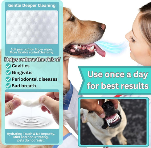 (2 Pack). Pet Dental Finger Wipes for Dogs & Cats Dog Tooth Wipes & Toothbrush Alternative Easy Teeth Cleaning