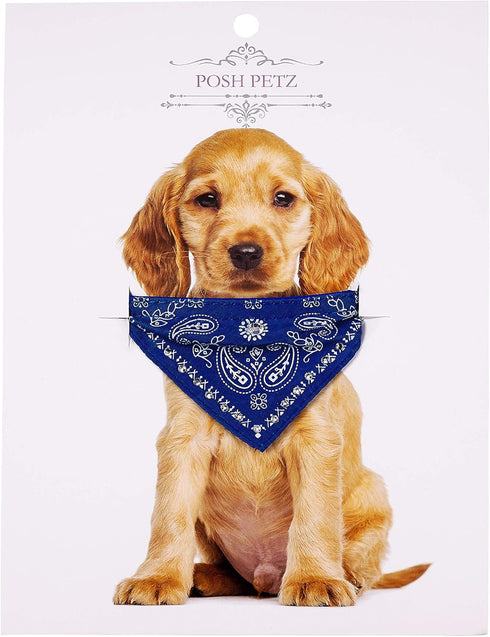 Crystal Studded Blue Bandana Pet Accessory - Hypoallergenic Polyester for Small Dogs, Cute Accessories