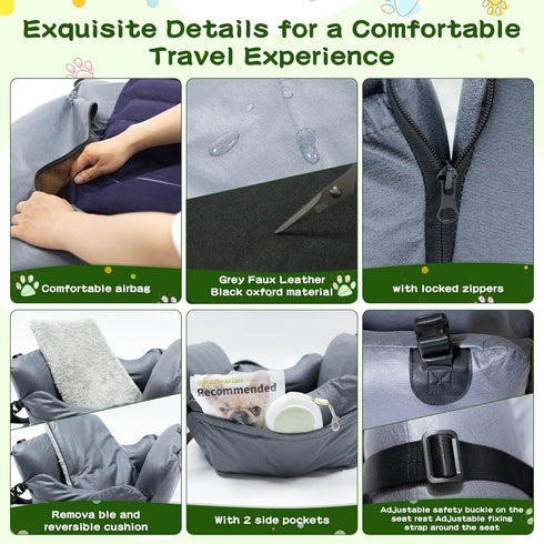 33 lbs VVICOGARD Dog Car Seats for Small Dogs, Removable Airbag Design Black Washable Pet Booster Seat with Thick