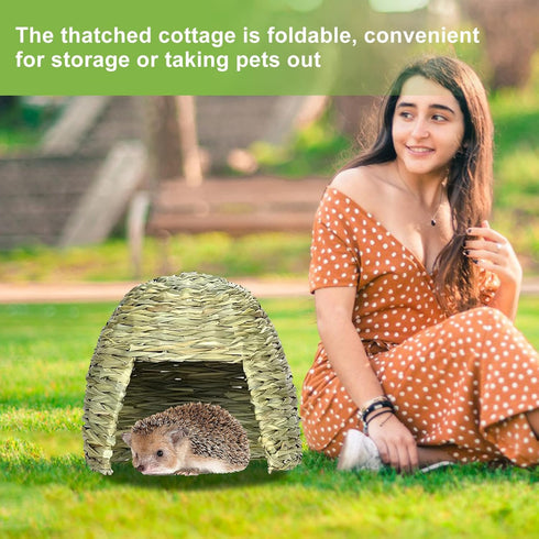 Generic Eco Straw Hut Pet Grass Bed, Guinea Pig House | Organic Nesting Habitat, Warm Resting Shelter for Small Animal