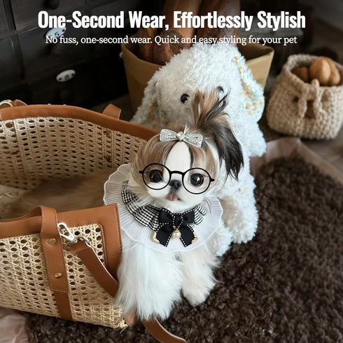 4.4-6.6 lbs Elegant Lace Cat Collar, Adjustable Pet Bow Tie Bib for Small Dogs and Cats, Cute Princess Pearl Scarf