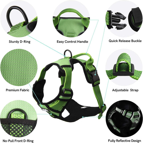 TwoEar Dog Harness, Adjustable Soft Padded Vest, No Pull Reflective Front Clip, Easy Control Handle for Small Medium