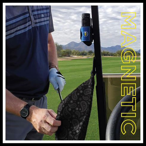 STICKIT Magnetic Golf Towel, Black Paisley Microfiber with Deep Waffle Pockets, Strong Magnet